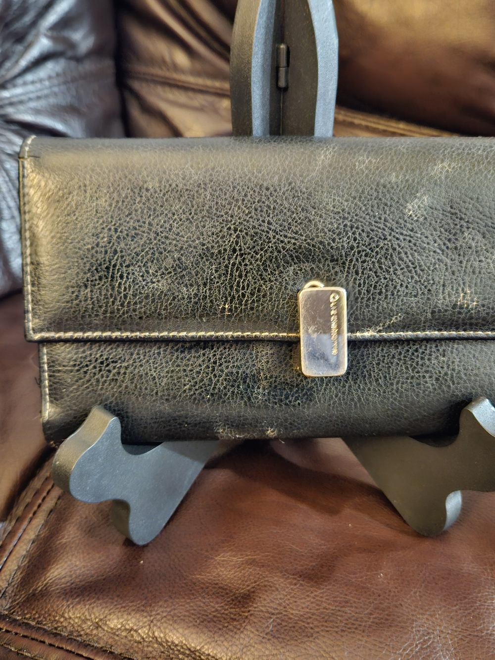 Liz Claiborne Black Leather Wallet with Silver Hardware